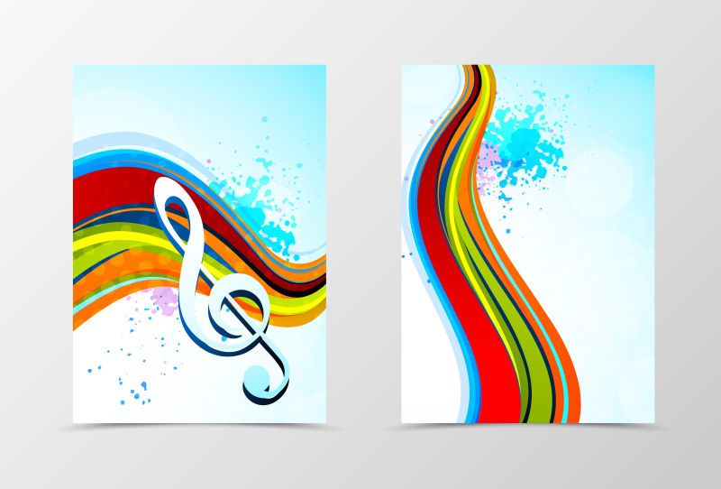 水彩彩虹与音乐符号设计图像矢量
