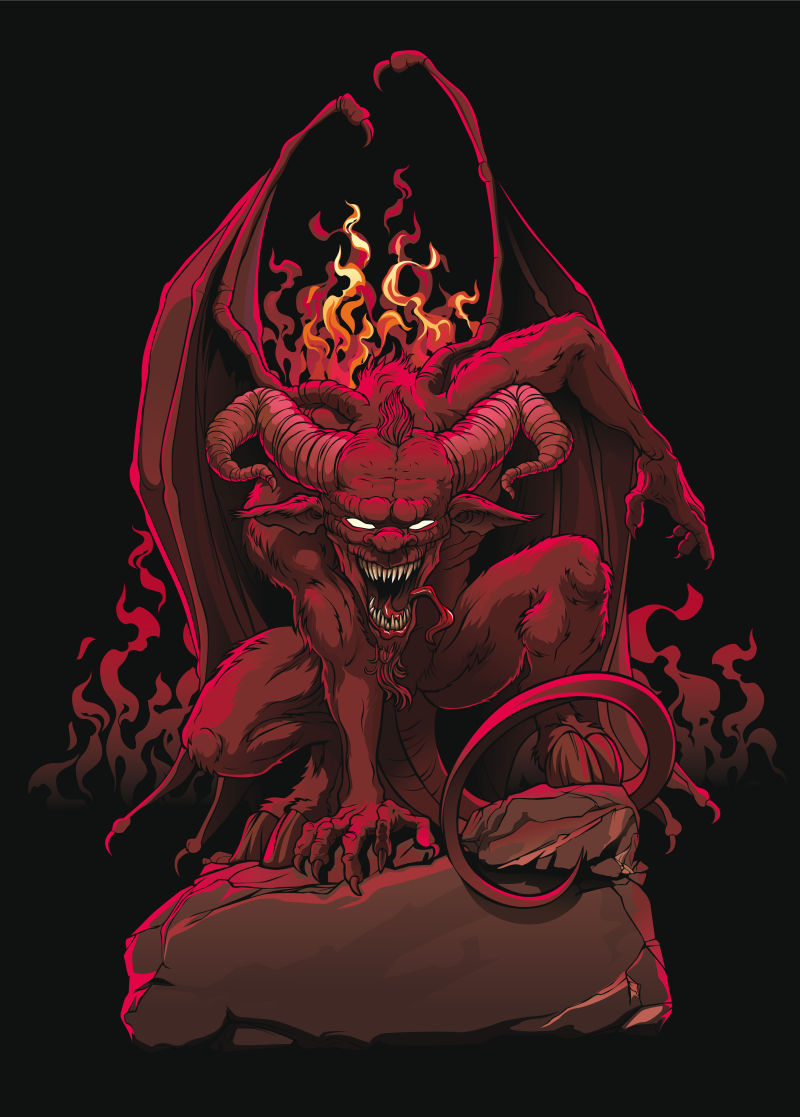 地狱石上的恶魔矢量卡通形象
