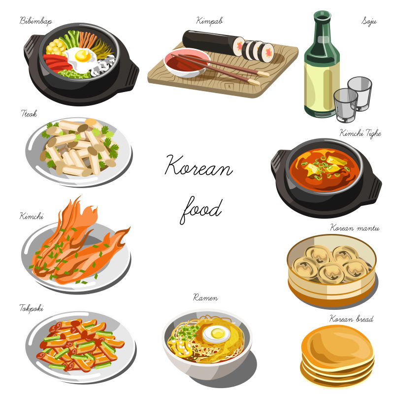 韩国料理套餐插图矢量设计