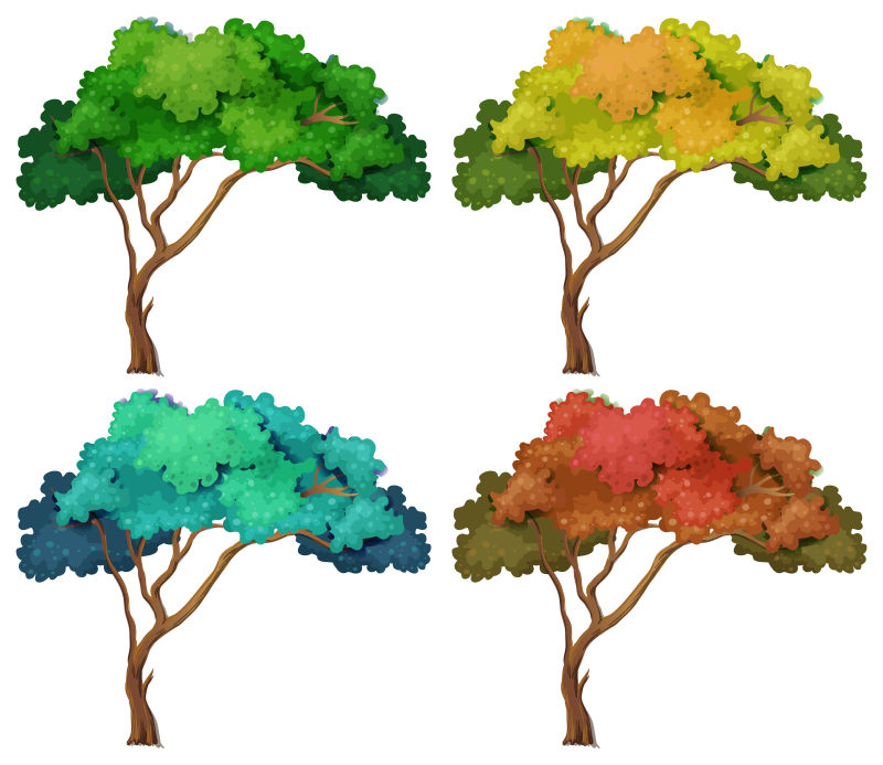 矢量不同颜色的叶子的树木