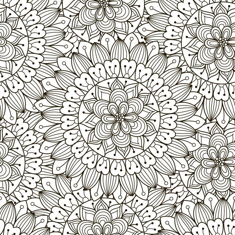 矢量花卉装饰黑白图案