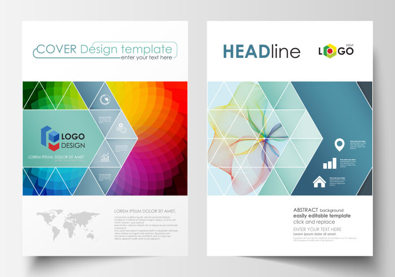矢量三角形图案和彩色图谱宣传册封面设计