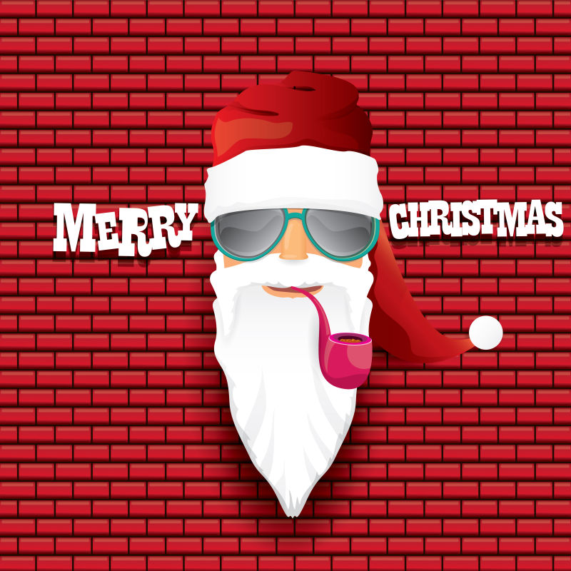 矢量摇滚圣诞老人在红色砖墙下