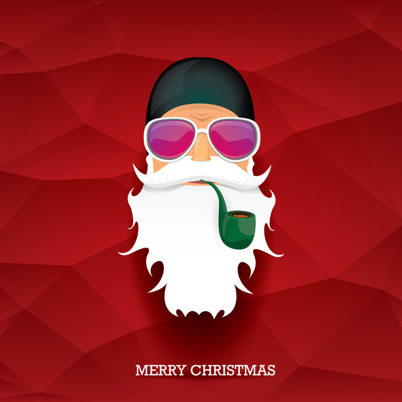 矢量摇滚N圣诞老人克劳斯吸烟管和时髦胡须