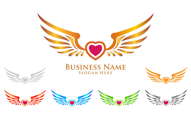 矢量彩色带翅膀的爱心创意logo设计