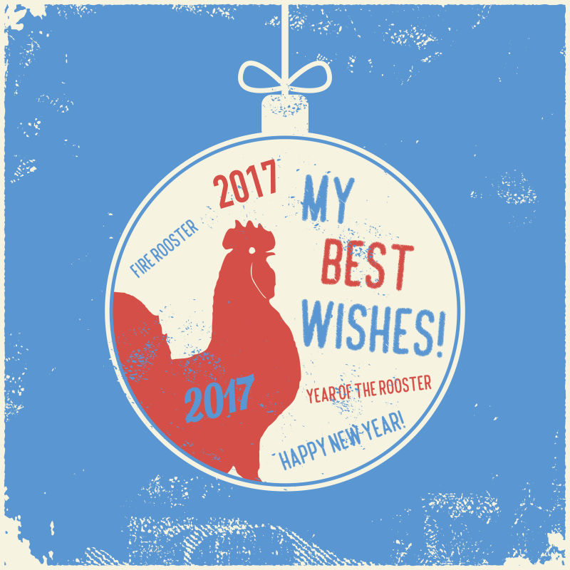 火红的2017鸡年设计贺卡矢量