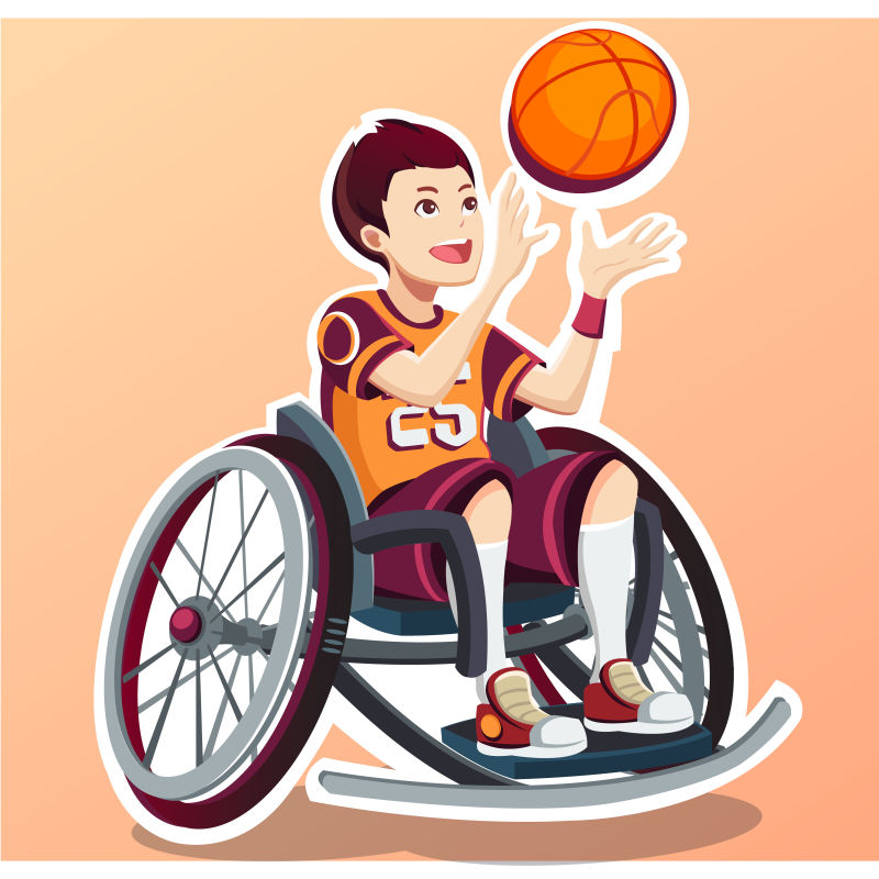 残疾儿童打篮球矢量插图