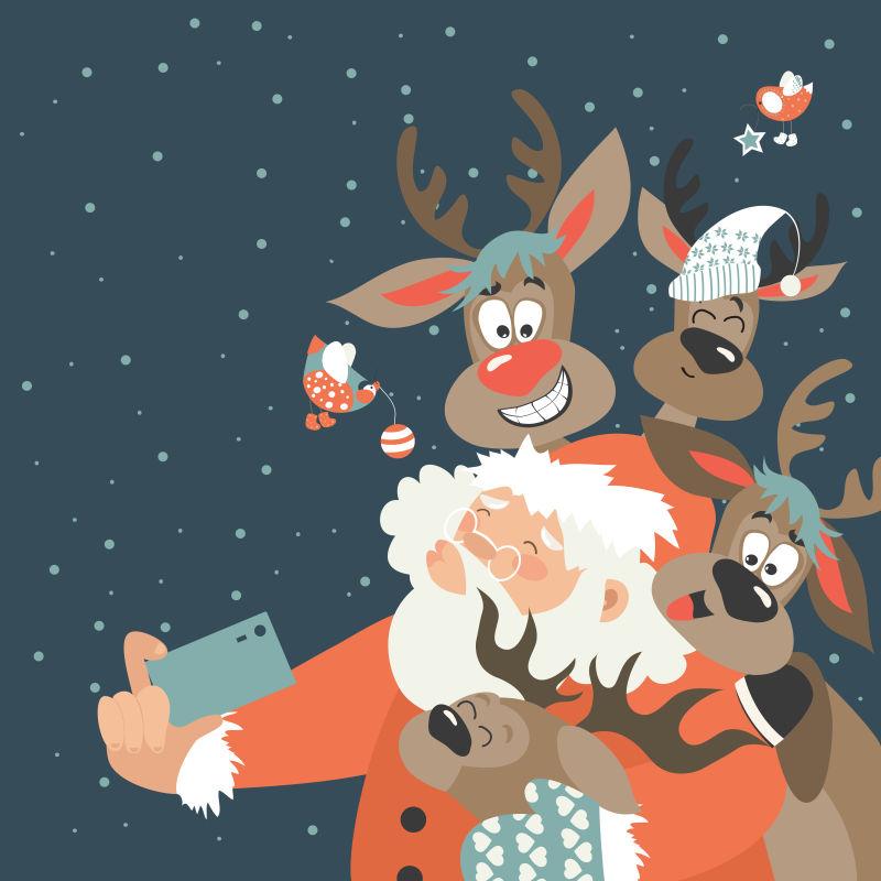 圣诞节驯鹿自拍矢量插图