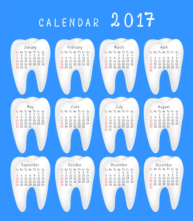 矢量牙齿日历