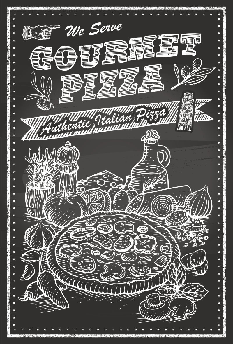 矢量的手绘披萨海报设计