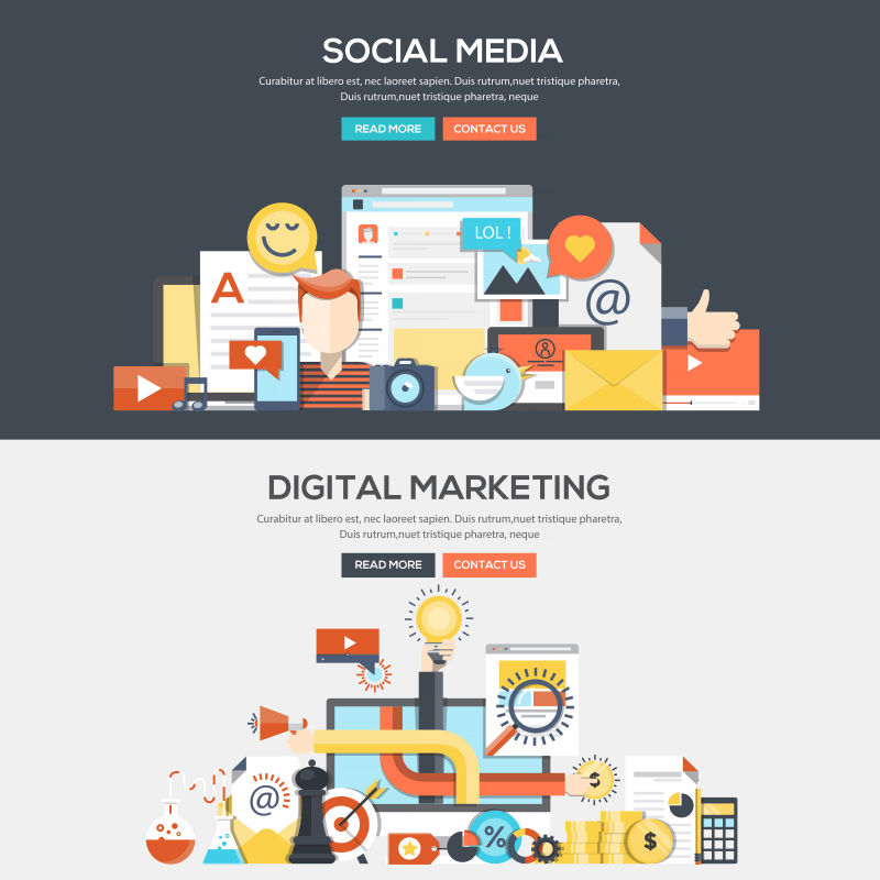 社交媒体和数字营销矢量