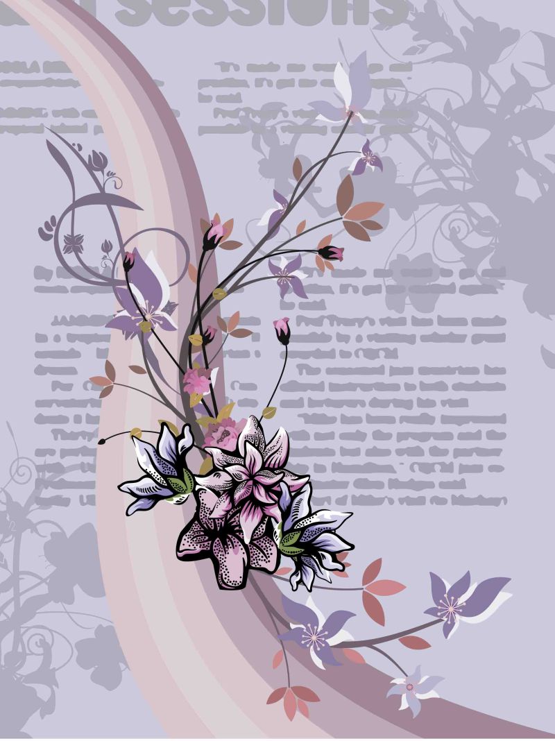 紫色背景花卉信纸矢量