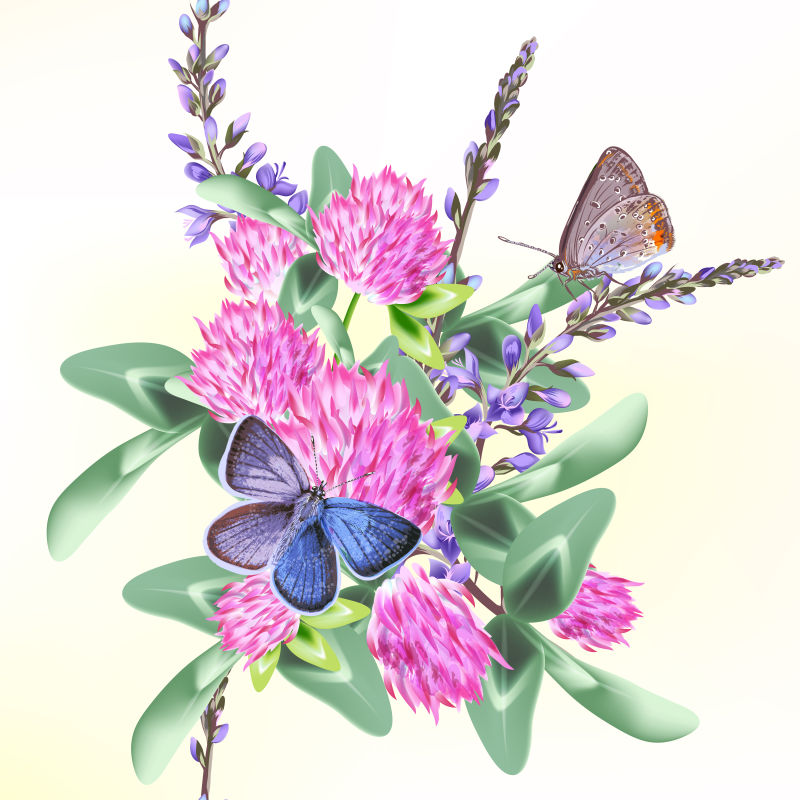 抽象矢量美丽的蝴蝶和花插图