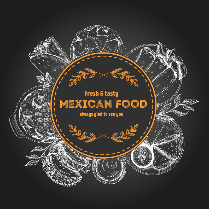 手绘墨西哥食物海报矢量插图