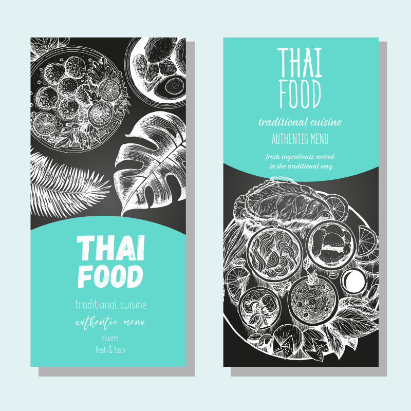 手绘泰国食物海报设计矢量插图