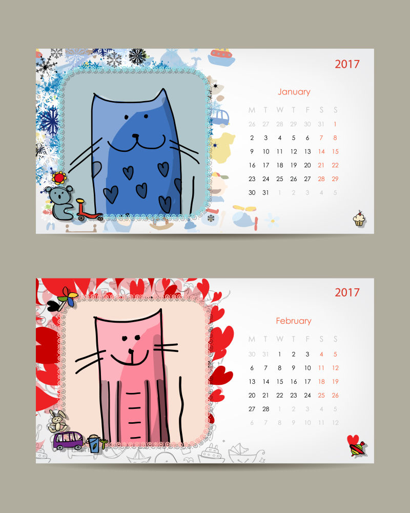 矢量设计卡通猫咪日历