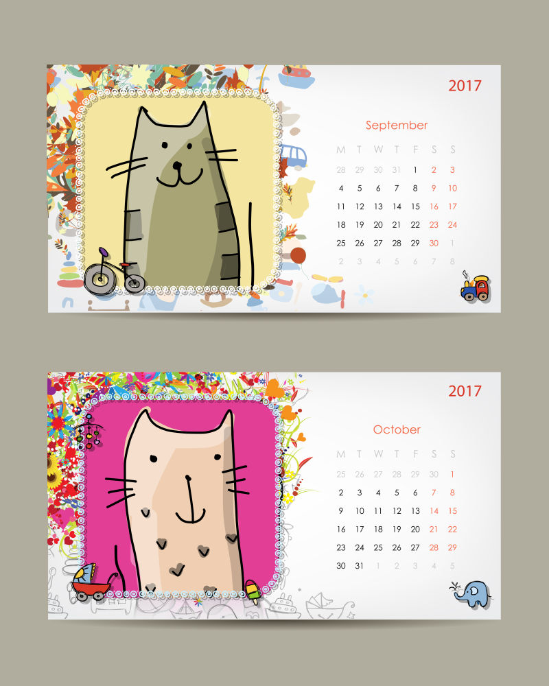 矢量设计有趣猫咪形象的日历