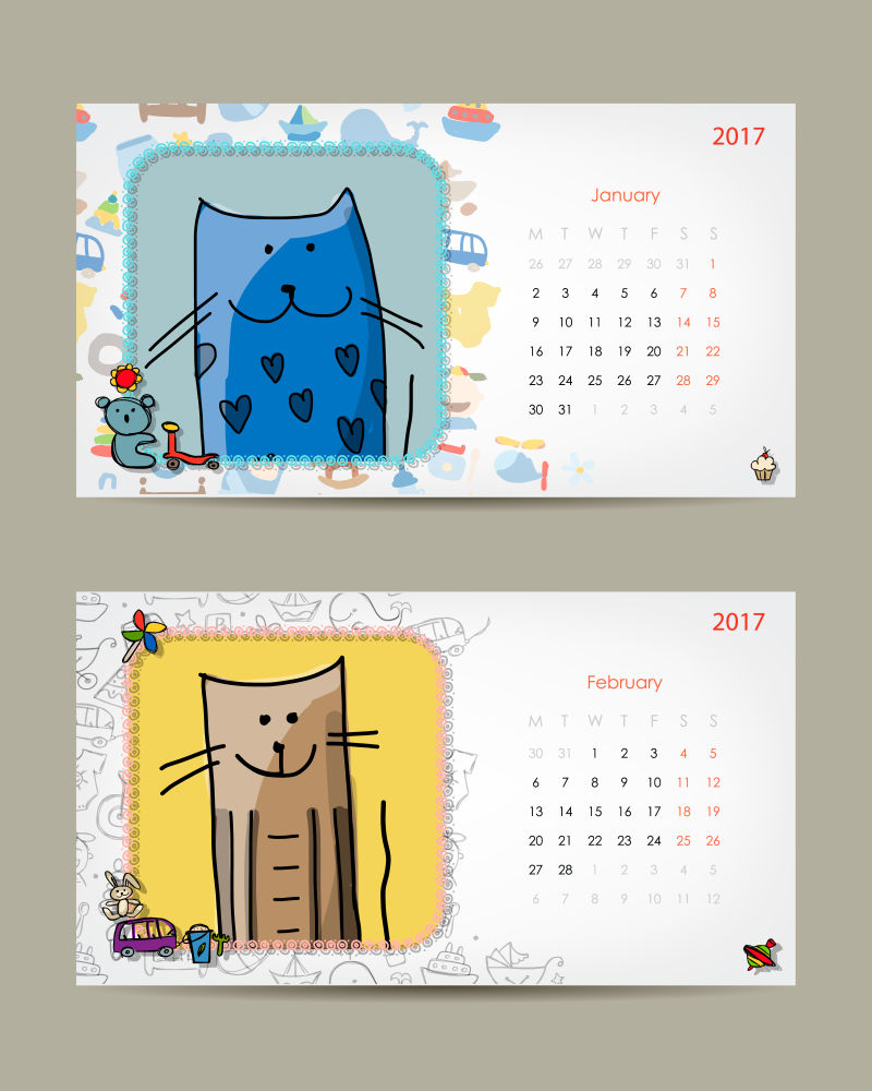 矢量设计小猫日历