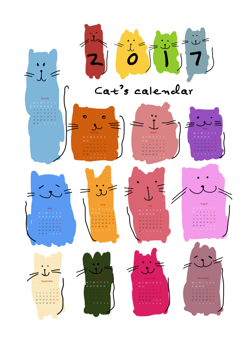 矢量设计猫咪形象2017年日历