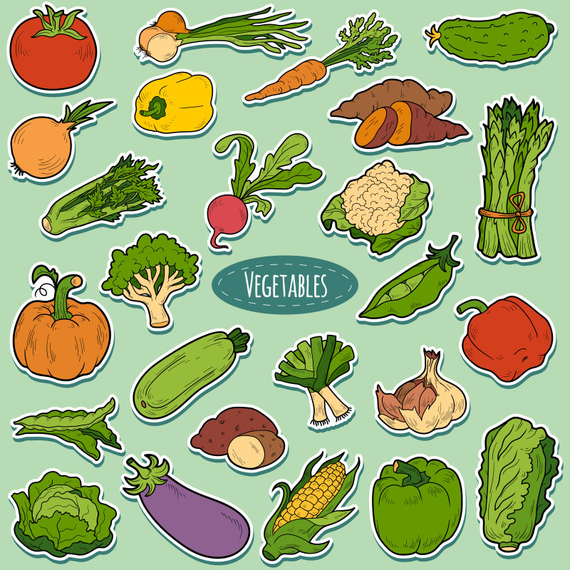 彩色蔬菜矢量有趣贴纸