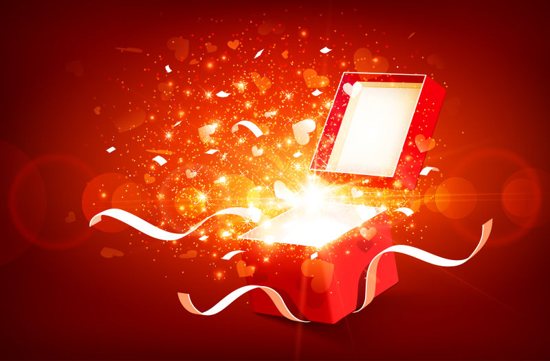 红色的发光魔法盒矢量设计