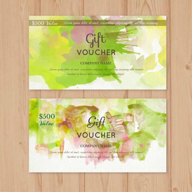 创意矢量绿色水彩风格的礼品券设计