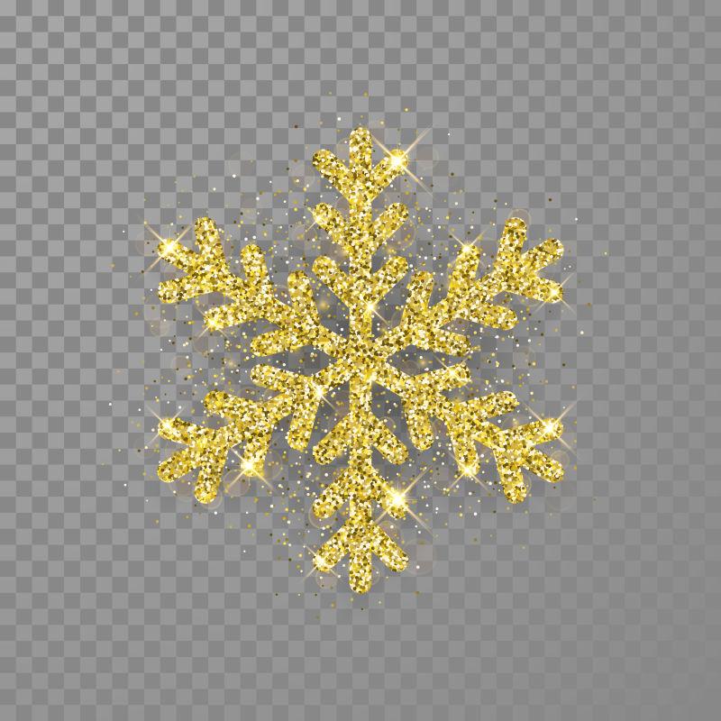 金色闪光粒子纹理的矢量雪花装饰
