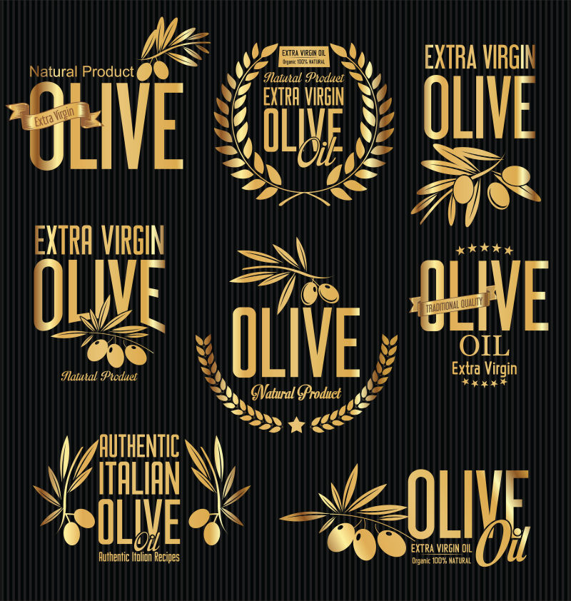 矢量抽象金色橄榄油复古标签设计