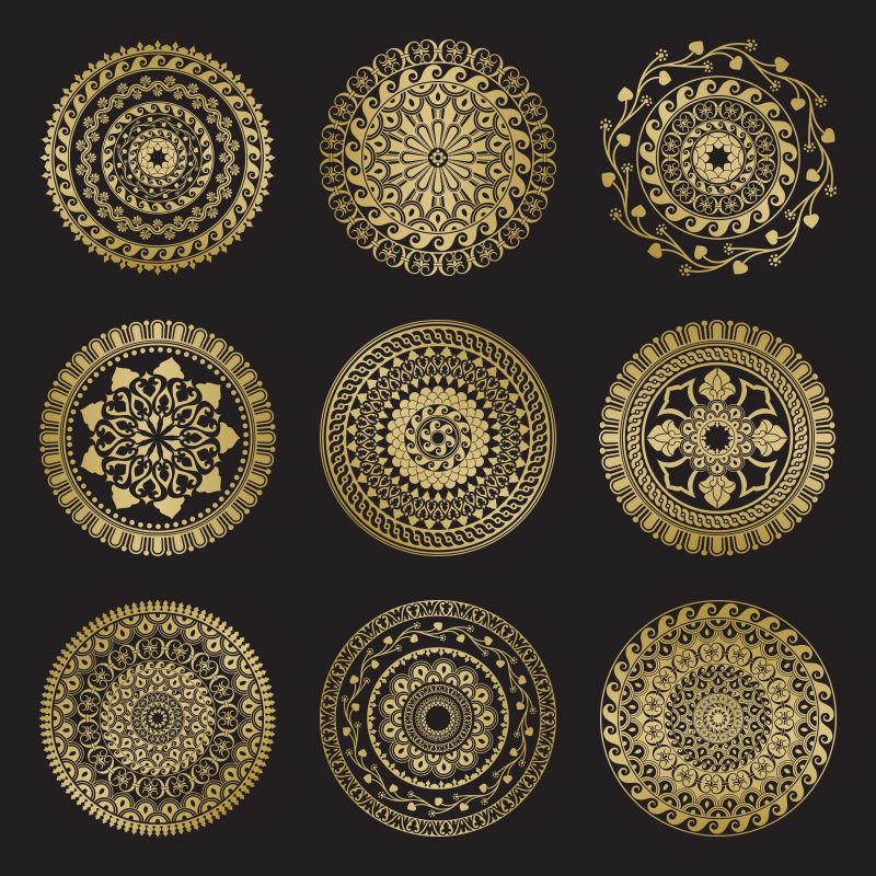 金色圆形抽象矢量装饰曼荼罗图