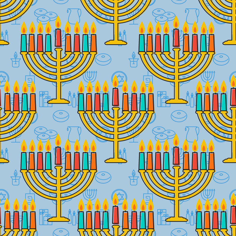 犹太光明节蜡烛无缝背景矢量图
