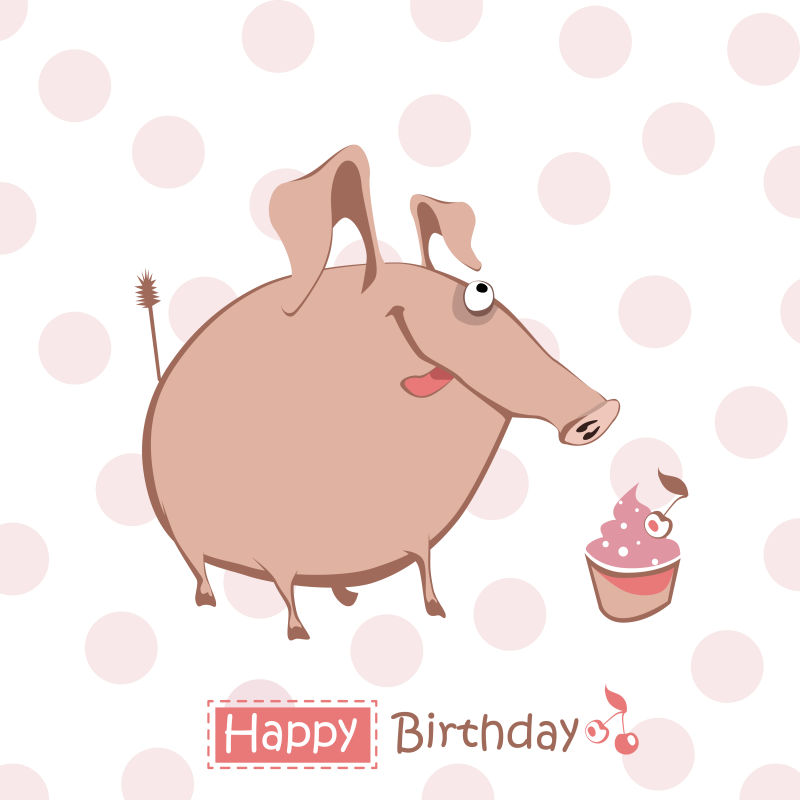 生日小猪插图卡片矢量设计