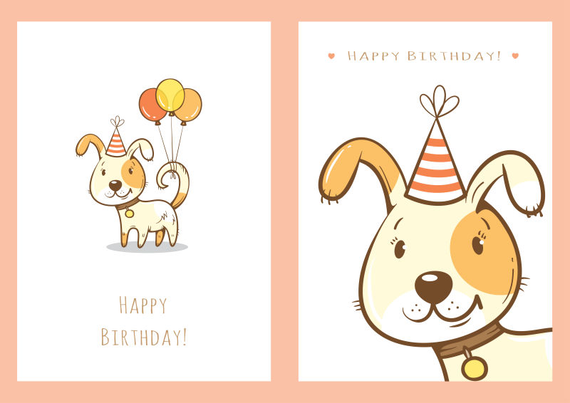 创意矢量卡通狗元素的生日贺卡设计