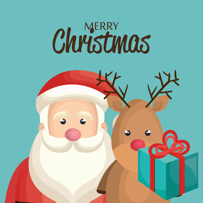 圣诞老人和礼品盒矢量插图
