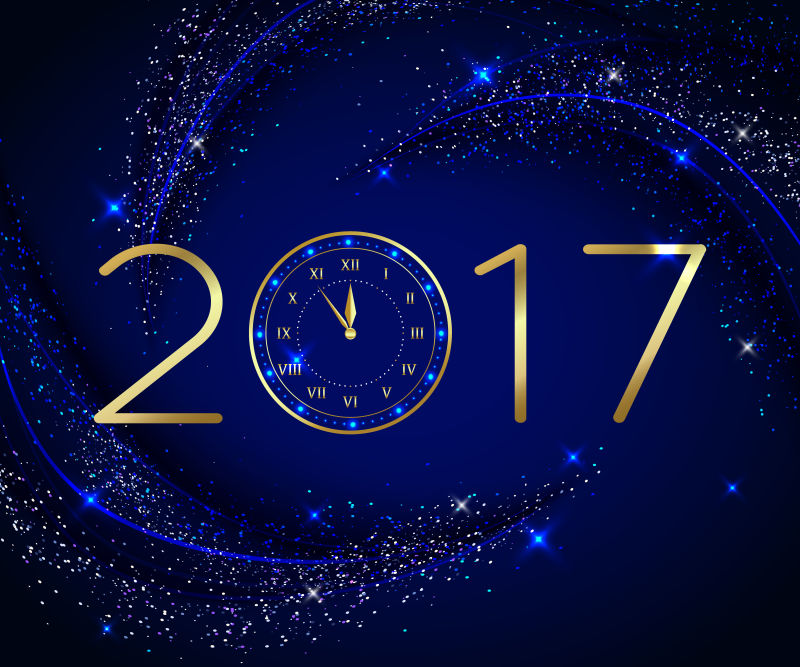 创意时钟预星空元素结合2017新春快乐矢量设计