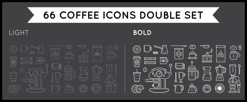 创意矢量两种风格的咖啡图标设计