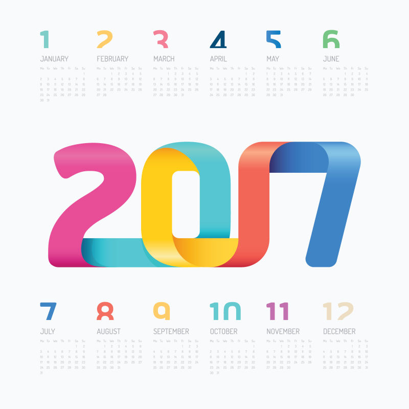 2017彩色日历的矢量设计