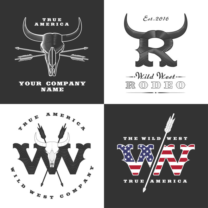 矢量黑白西部概念创意logo设计
