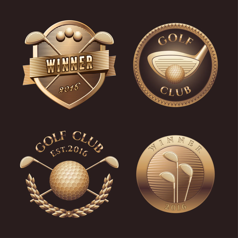 矢量金色盾牌型高尔夫运动创意logo设计
