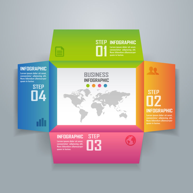 彩盒业务信息图表纸艺概念和成功商业理念矢量
