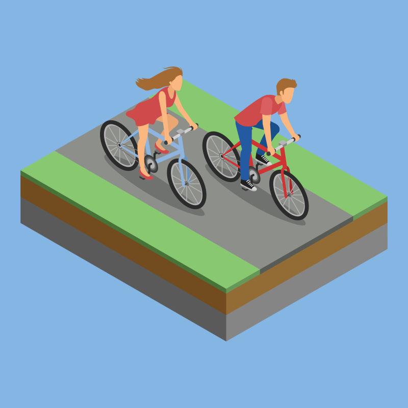 等距公园活动骑自行车矢量