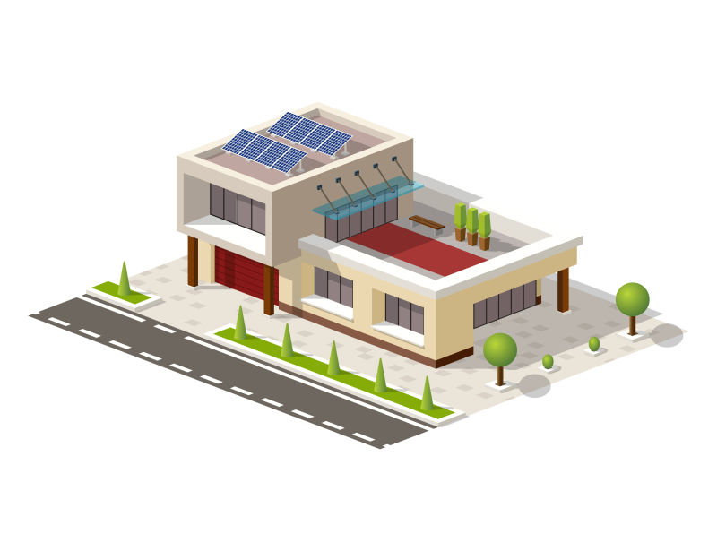 矢量住宅太阳能板建筑