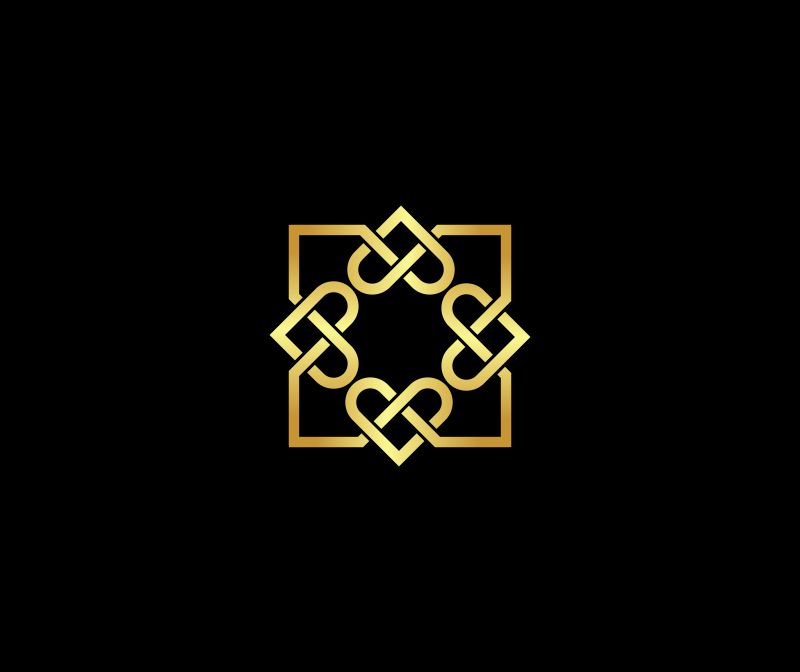 矢量黑色和金色四边心形花卉标志设计