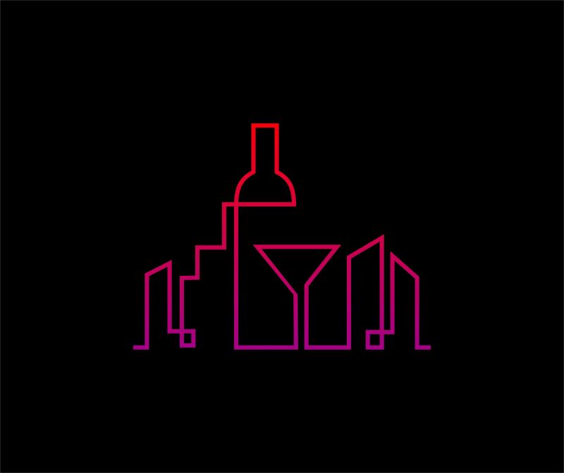 矢量粉红色一条线组成的葡萄酒标志设计