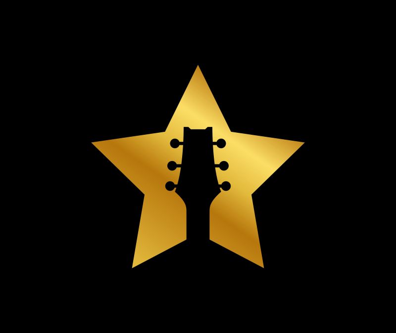 矢量金色星型内的吉他上部标志