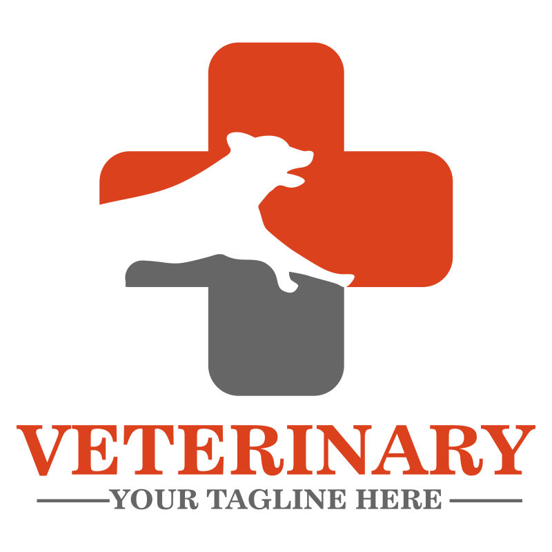 矢量红色和灰色的兽医诊所标志设计