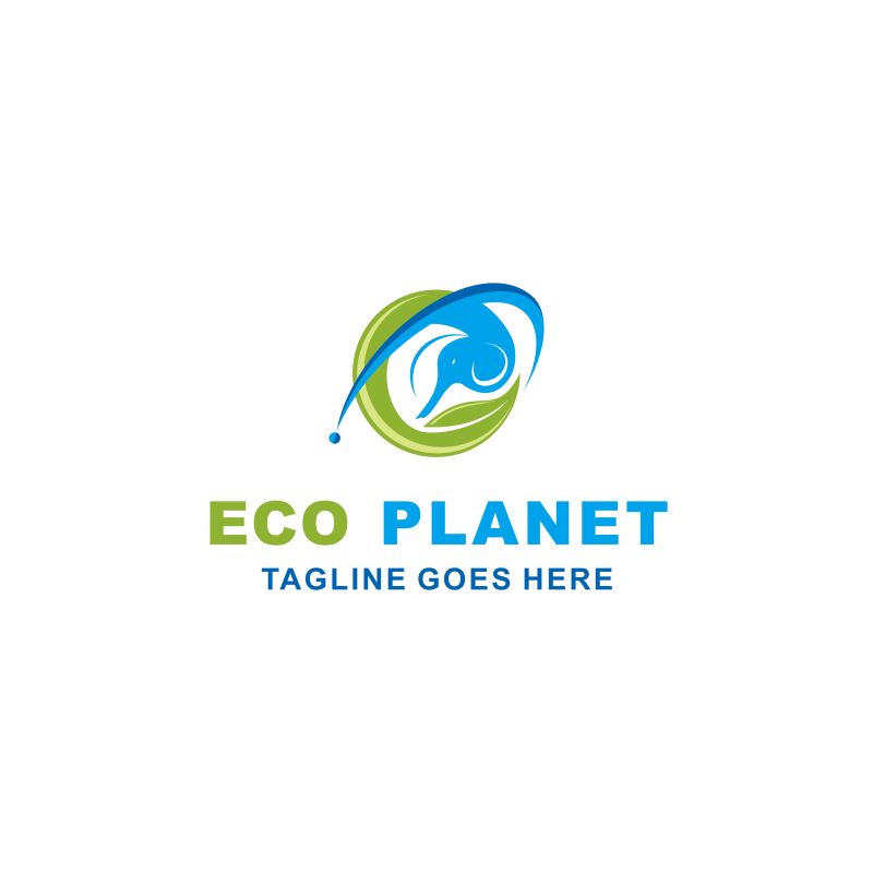矢量蓝色和绿色生态行星创意logo设计