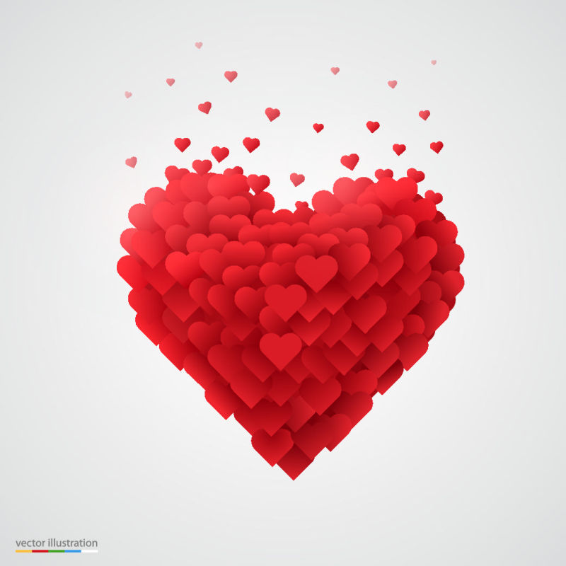 红色爱心组成的心形图案矢量插图