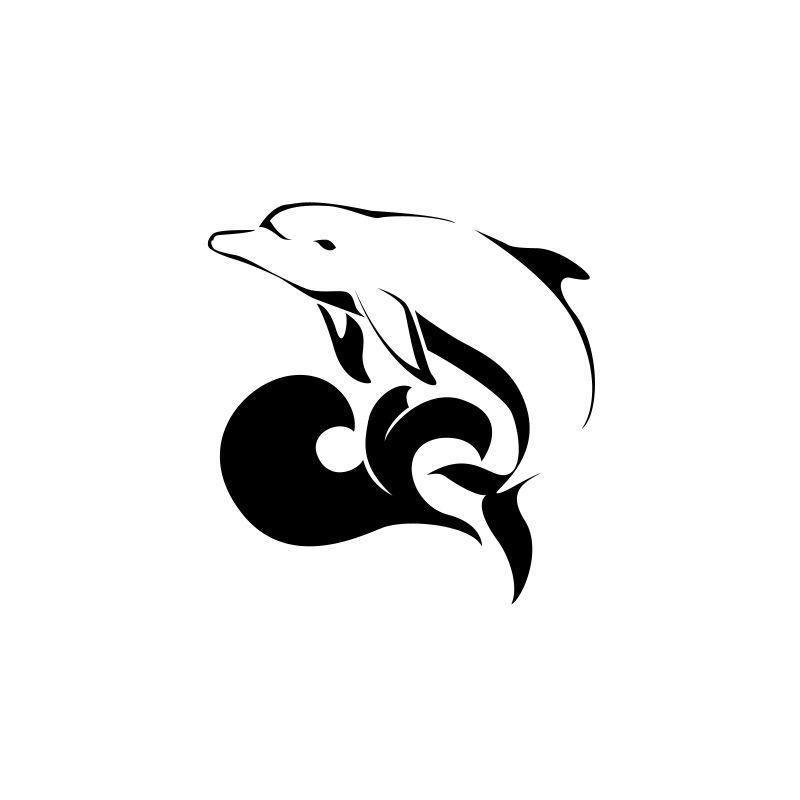 矢量海豚在跳跃的浪潮logo