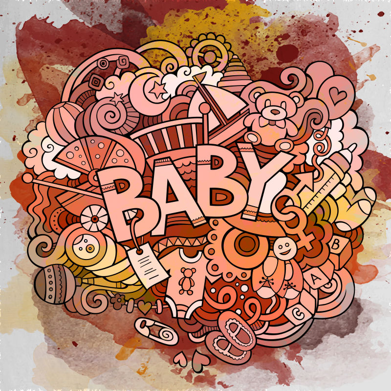 婴儿用品涂鸦矢量插图