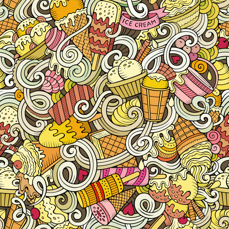 冰淇淋涂鸦彩绘矢量插图